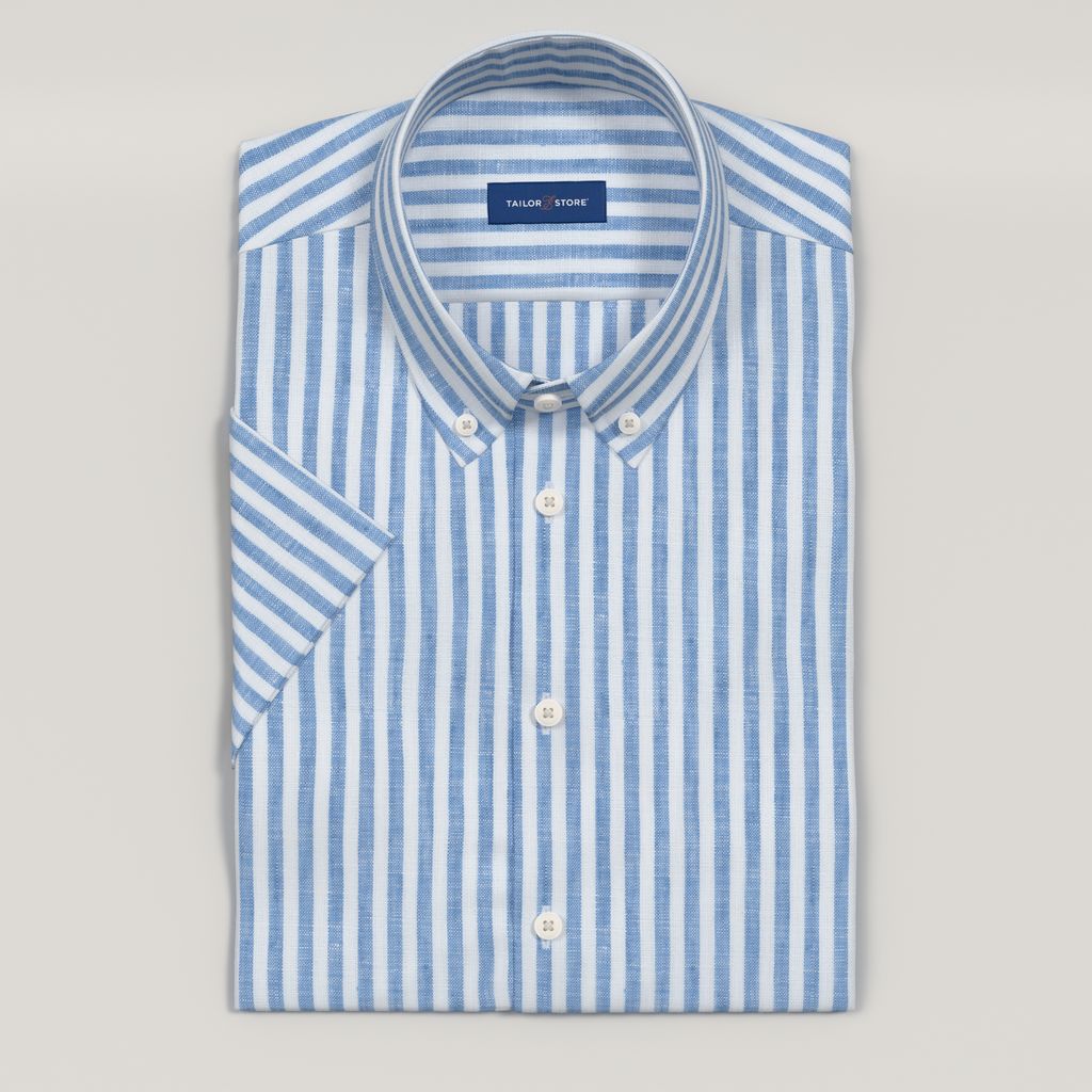 Striped mid blue short sleeved linen shirt