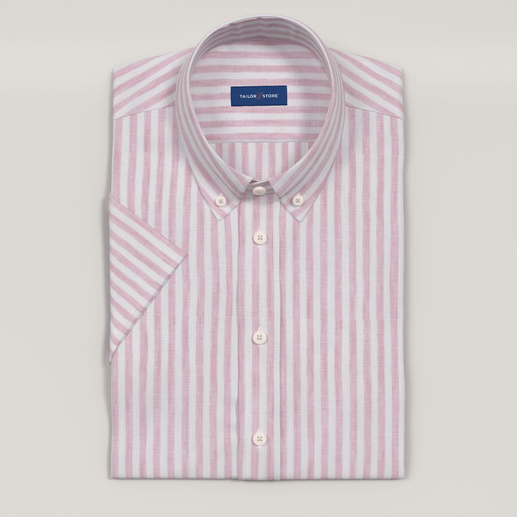 Striped light pink short sleeved linen shirt