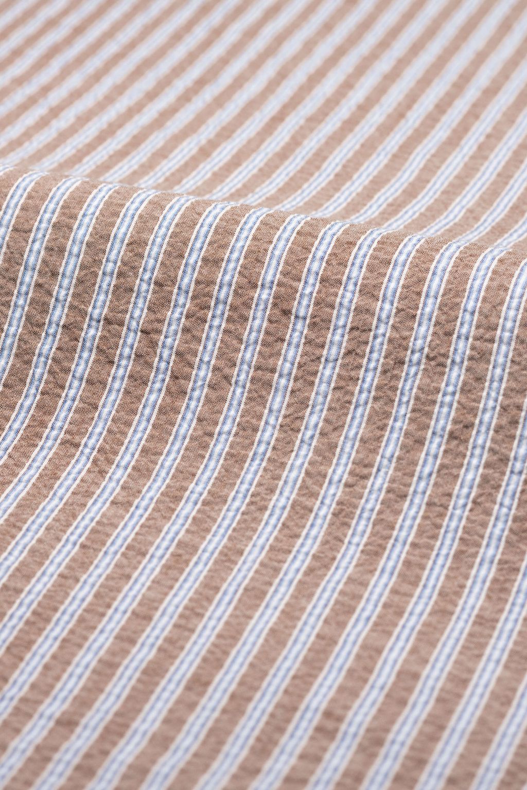 Brown and blue striped seersucker resort shirt