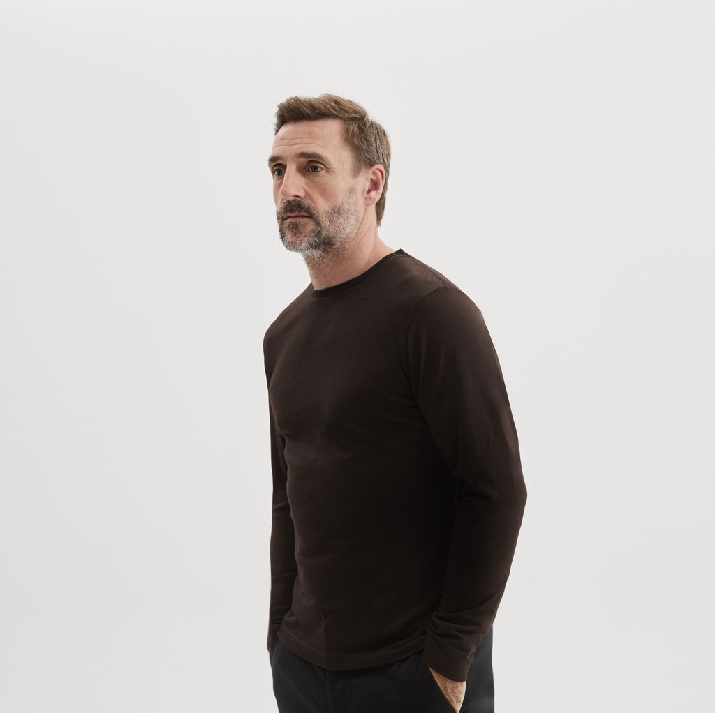Brown long sleeve Merino wool T-shirt