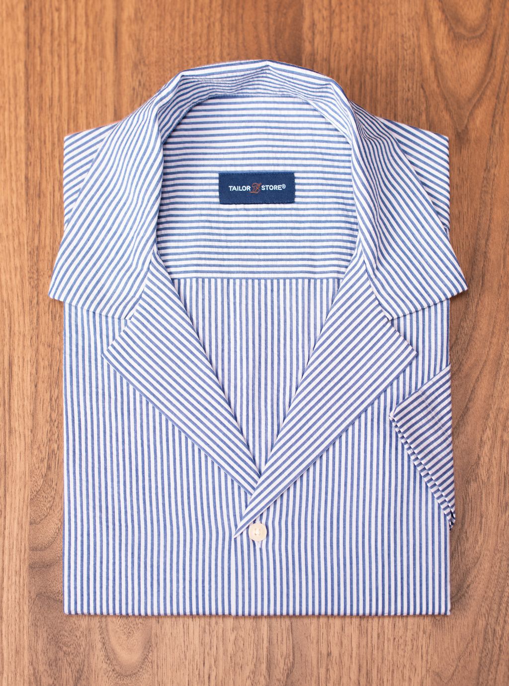 Mid blue striped seersucker resort shirt